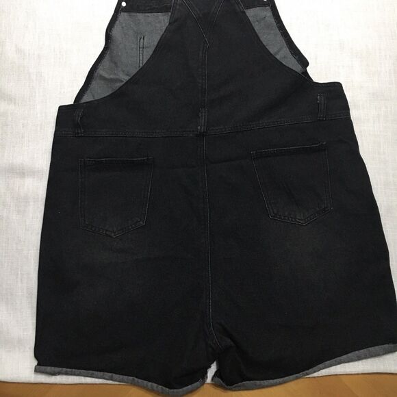 Women’s 90s Y2K Denim Overall Shorts XL Black Shortfall Romper Grunge Whimsygoth - Picture 8 of 16
